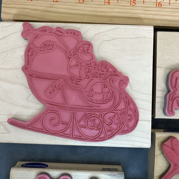 Stampabilities Wood Rubber Stamp Lot Christmas Holiday Santa Reindeer Train Tag - Picture 6 of 11